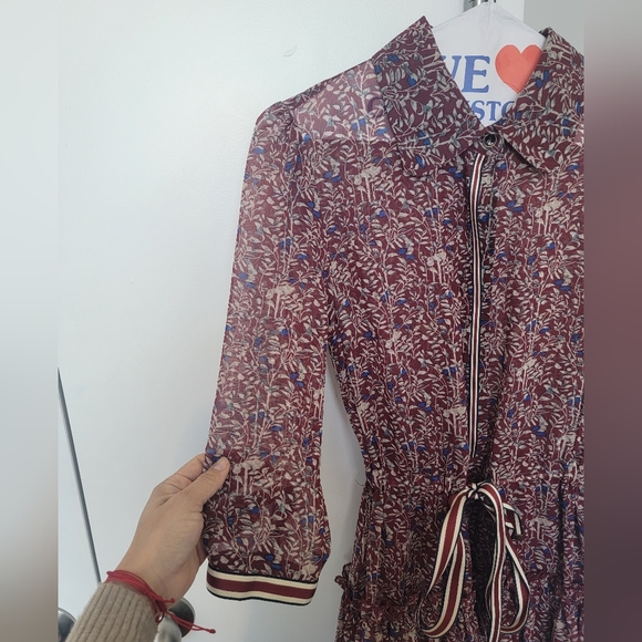 Pre-loved Silky Floral Dress, Burgundy, S - Picture 5 of 10